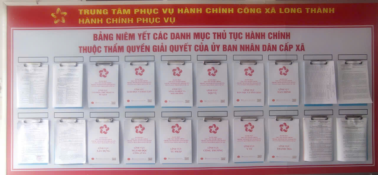Danh mục thủ tục hành chính tại Trung tâm Phục vụ hành chính công xã Long Thành
